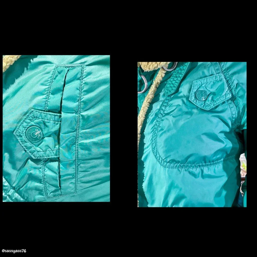 ▪️MARC JACOBS▪️ Turquoise Sherpa Trim Quilted Convertible Collar Jacket